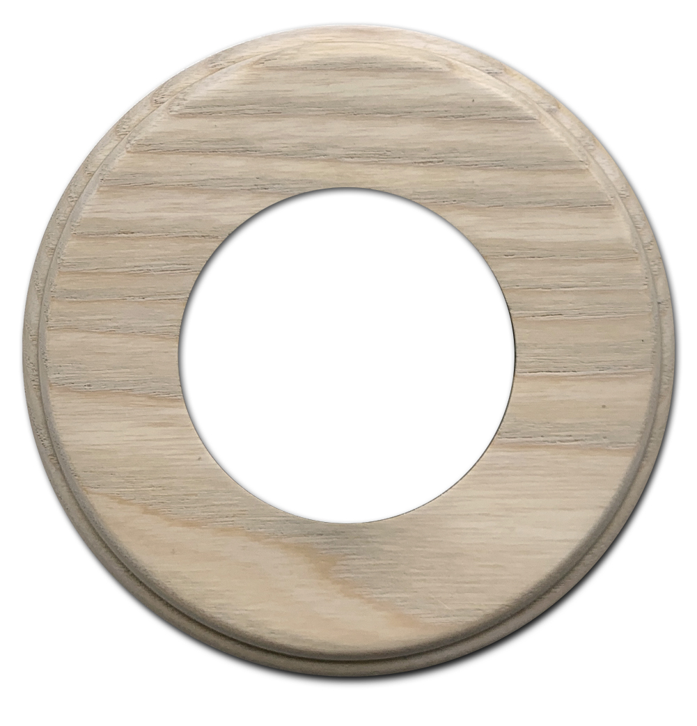 Cadre en bois avec 1 découpe ronde. En bois clair gris tourterelle.